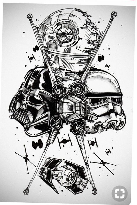 Star Wars Tattoo Sleeve, Drawing Stars, Dark Vador, Star Wars Tattoo, Architecture Tattoo, Sleeves Ideas, Star Wars Poster, Star Wars Movie, Star Wars Clone Wars