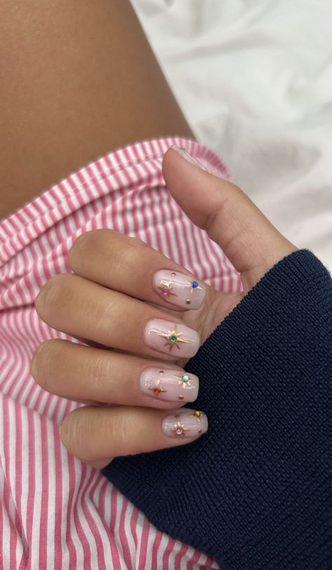 Starry Nails, Minimal Nails, Cute Gel Nails, Soft Nails, Gem Nails, Manicure Y Pedicure, Nail Art Ideas, Fire Nails, Funky Nails