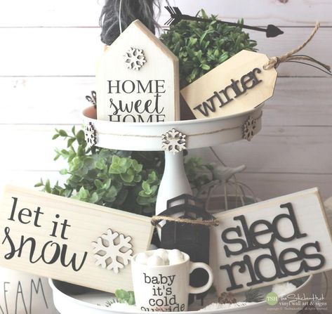 Gnomes Signs, Winter Tray, Three Tiered Tray, Tier Tray Ideas, Tiered Tray Signs, Wooden Signs With Sayings, Tray Signs, Rae Dunn Decor, Christmas Entryway