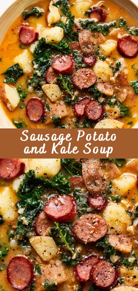 Sausage Potato Kale Soup, Potato And Kale Soup, Potato Kale Soup, Kale Potato Soup, Sausage Potato Soup, Kale Soup Recipes, Sausage And Kale Soup, Sausage Potato, Sausage Potatoes