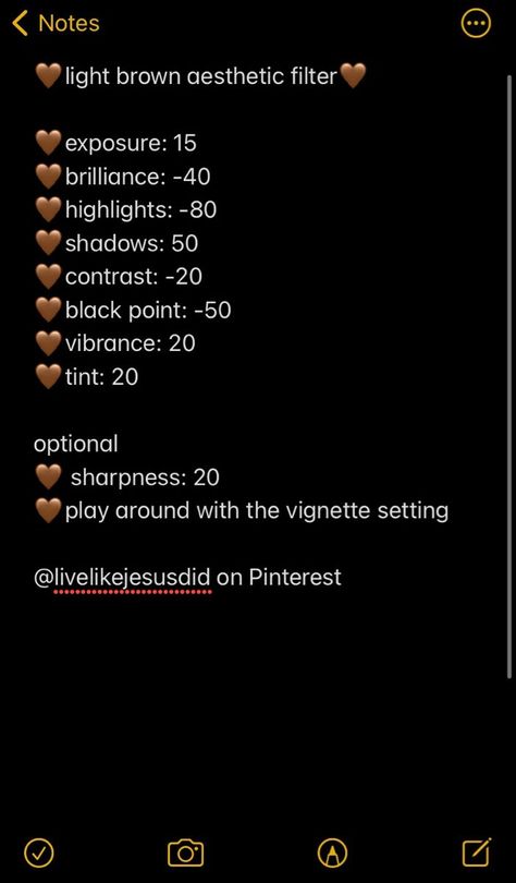 Iphone Camera Edit Dark, Brown Aesthetic Filter, Photo Edit Hack, Iphone Editing Hacks, Filter Photo Editing, Brown Filter, Filter Ideas, Photo Adjustments, Ios Photos