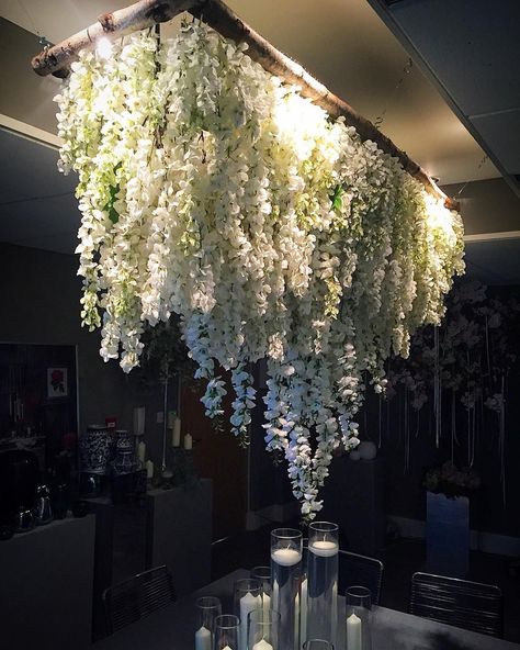 Flower Ceiling Diy, Ceiling Diy, Wisteria Wedding, Flower Ceiling, Wedding Chandelier, Flower Chandelier, Diy Ceiling, Fairy Wedding, Ceiling Hanging