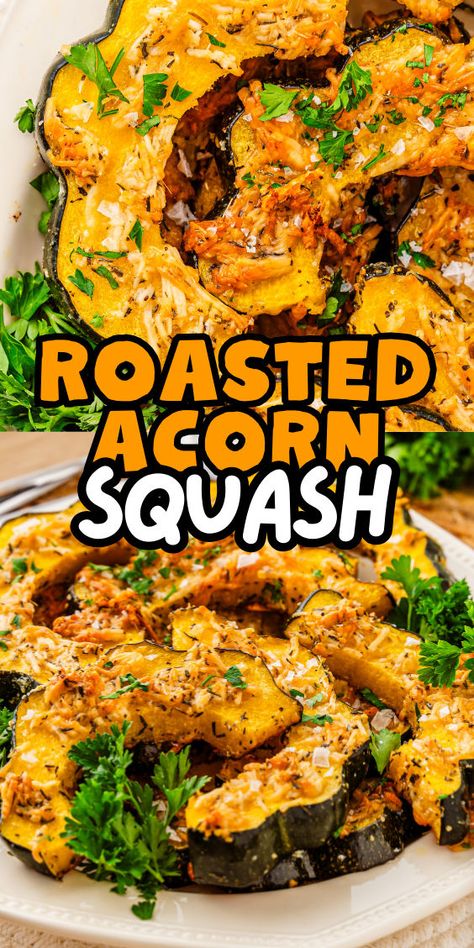 How to roast acorn squash Baked Acorn Squash Slices, Sliced Acorn Squash Recipes, Recipe For Acorn Squash, Holiday Squash Recipes, Eggcorn Squash Recipes, Green Acorn Squash Recipes, Crockpot Acorn Squash, Acorn Squash Air Fryer, Recipes For Acorn Squash