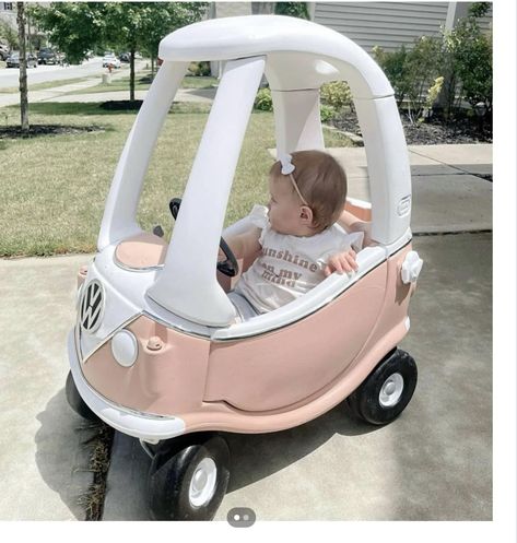 Tike Car Makeover, Diy Volkswagen Cozy Coupe, Pink Cozy Coupe Makeover, Crazy Coupe Makeover, Painting Cozy Coupe Cars, Vw Cozy Coupe, Cozy Coop Car Makeover, Cozy Coupe Vw Makeover, Diy Cozy Coupe Makeover