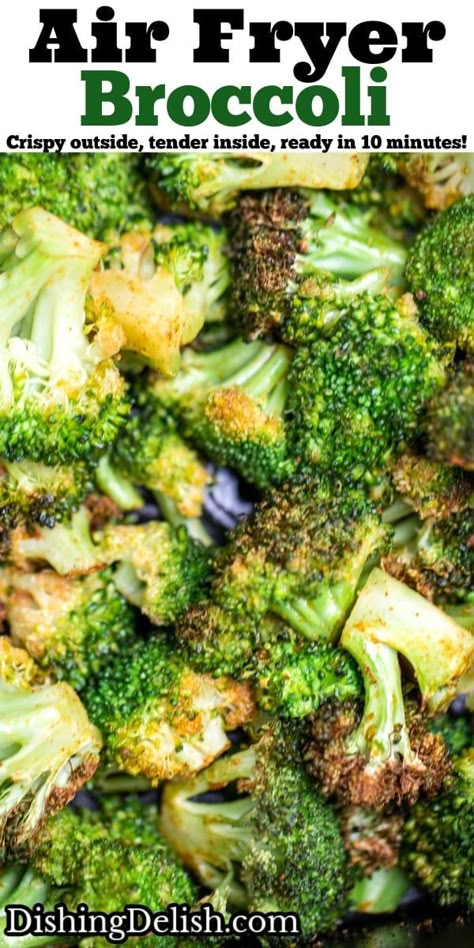 Air Fryer Broccoli is tender on the inside, crispy on the outside, and made with fresh broccoli and savory spices with olive oil in only 10 minutes! Oven Roasted Broccoli, Parmesan Roasted Broccoli, Roasted Broccoli Recipe, Quick Side Dishes, Side Dish Recipes Easy, Easy Side Dish, Roasted Broccoli, Broccoli Recipes, Healthy Side Dishes