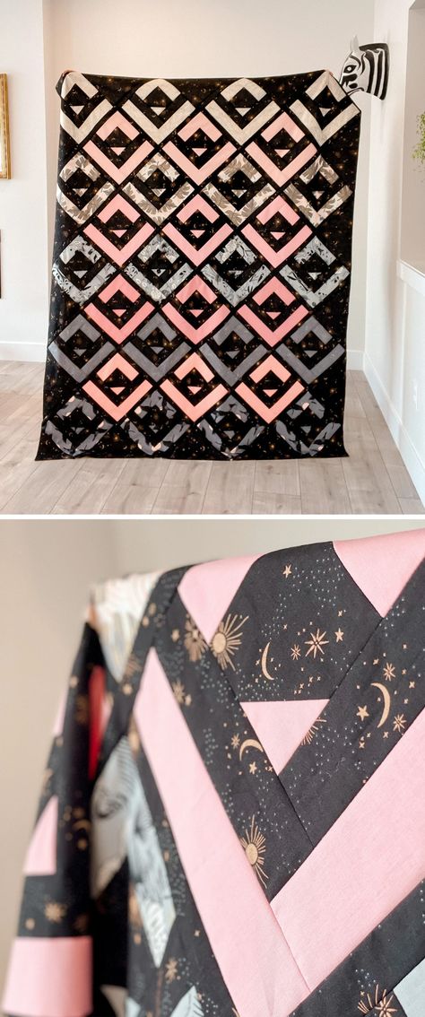 Cabin Valley quilt pattern by Cotton and Joy Cabin Valley Quilt, Moody Quilt Pattern, Moody Quilt, Modern Quilt Patterns Easy, Witch Quilt, Beach Quilt, Tula Pink Fabric, Make A Quilt, Japanese Quilts