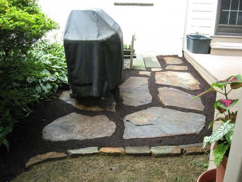 Grill Pad Off Deck, Stone Grill Pad, Grill Pad Ideas, Grill Landing Pad, Grill Pad, Grill Landing Pad Ideas, Grill Paver Pad, Grill Pad Off Patio, Backyard Grilling Area