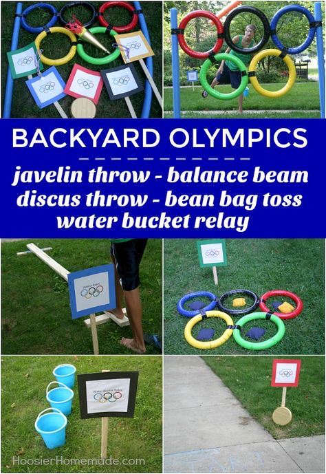 8 Easy Olympic Party Ideas for Kids! | Making Life Blissful Backyard Olympic Games, Backyard Olympics, Olympic Party Games, Summer Olympics Crafts, Summer Olympics Party, Summer Olympics Activities, Vbs Olympics, Preschool Olympics, Office Olympics