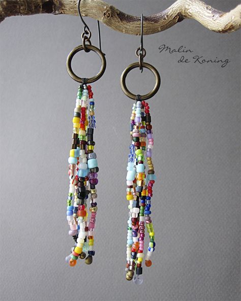 Boho Earrings Diy, Bead Tassels, Library Crafts, Boho Jewelry Diy, Tassels Earrings, Diy Seed Bead Earrings, Beaded Jewelry Earrings, Seed Bead Crafts, Japanese Beads