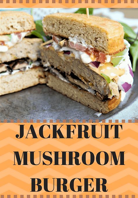 This Vegan Jackfruit Mushroom Burger looks and tastes like a real burger! Mushroom Burger Vegan, Easy Vegetarian Dinner Recipes, Jackfruit Burger, Vegetarian Burger Recipe, Real Burger, Vegan Jackfruit, Vegetarian Sandwich Recipes, Vegetable Burger, Vegetarian Dinner Recipes