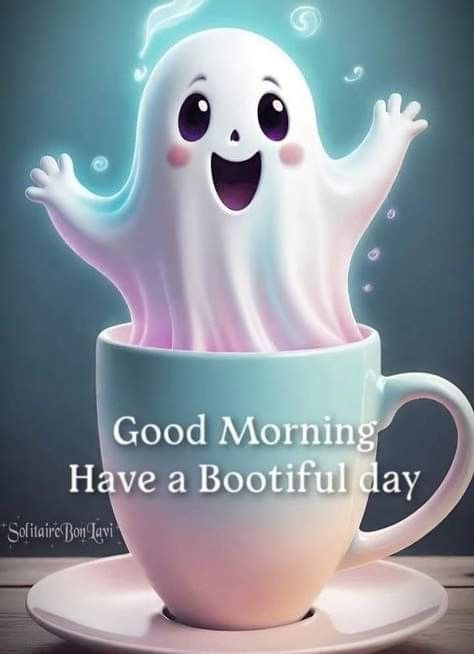 Halloween Good Morning Images, October Morning Quotes, Snowy Morning Quotes, Halloween Humor Quotes, Good Morning Halloween Images, October Good Morning, Halloween Good Morning, Happy Halloween Gif, Halloween Cozy