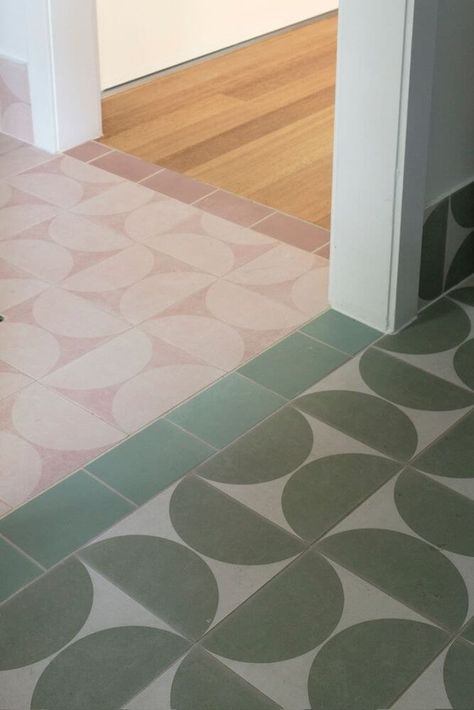 Modern Oasis Pink Kitchen Floor, Laundry Floor Tiles, Pink Floor Tile, Pink Floor Tiles, Hallway Tiles, Hallway Tiles Floor, Tiled Hallway, Hallway Flooring, Wall Tiles Design