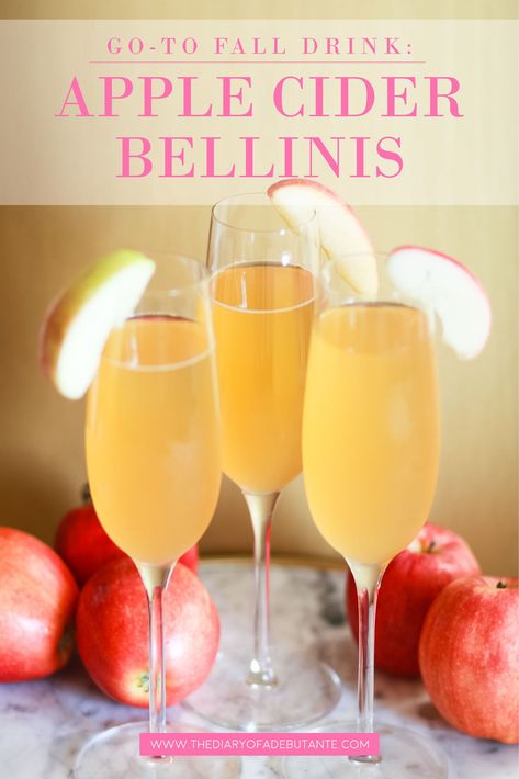 Seriously delicious apple cider bellinis... such a fun fall champagne cocktail. If you love a good apple cider cocktail, click through for the full festive Apple Cider Bellini recipe from southern blogger Stephanie Ziajka from Diary of a Debutante #fallcocktail #applecider #bellini #thanksgiving #champagne #drinks #cocktails #champagnecocktail #drinkrecipe Apple Cider Mimosa Recipe, Cider Mimosa, Cider Mimosas, Apple Cider Mimosa, Cider Cocktail, Best Apple Cider, Bellini Recipe, Apple Cider Cocktail, Fall Cocktails Recipes