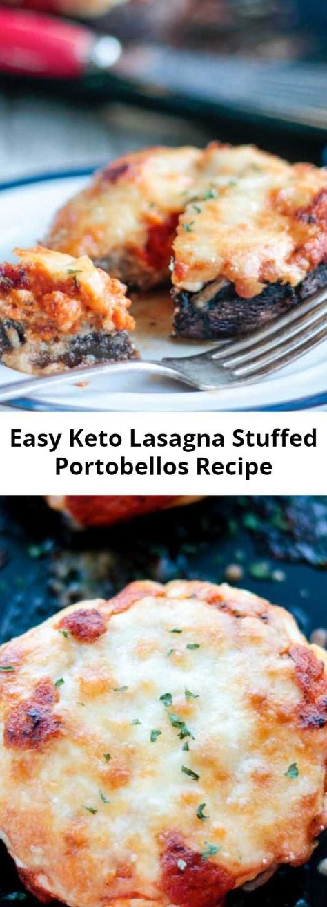 Easy Keto Lasagna Stuffed Portobellos Recipe - Easy Keto Lasagna Stuffed Portobello Mushrooms will be a new family favorite! All the flavors of your favorite classic comfort food in a low carb and fun to eat package! Easy Keto Lasagna, Atkins Meals, Stuffed Portobello Mushrooms, Mushroom Lasagna, Stuffed Portobello, Keto Lasagna, Atkins Recipes, Healthier Recipes, Keto Food