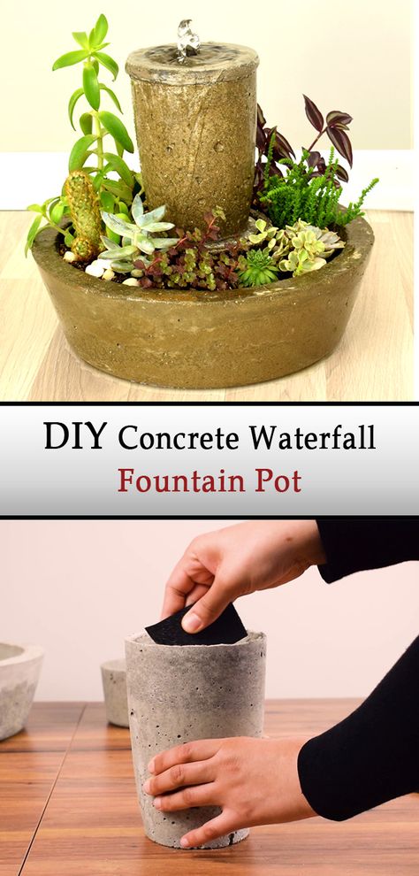 How to Make a Concrete Water Fountain Pot. It's an awesome Concrete Project You Can Make at Home !! In this tutorial, I show you how to make awesome Awesome Waterfall Fountain using mainly a cement and Sand. It’s fun to make and you can use it as an awesome decoration. Do it yourself, how to make waterfall fountain pot of cement, how to build a concrete water fountain pot decoration, homemade waterfall fountain pot, wonderful recycle DIY craft, easy recycled project, DIY creative ways to reuse Concrete Water Fountain, Homemade Waterfall, Concrete Waterfall, Pot Diy, Recycle Crafts Diy, Diy Cement, Pot Decoration, Craft Easy, Waterfall Fountain