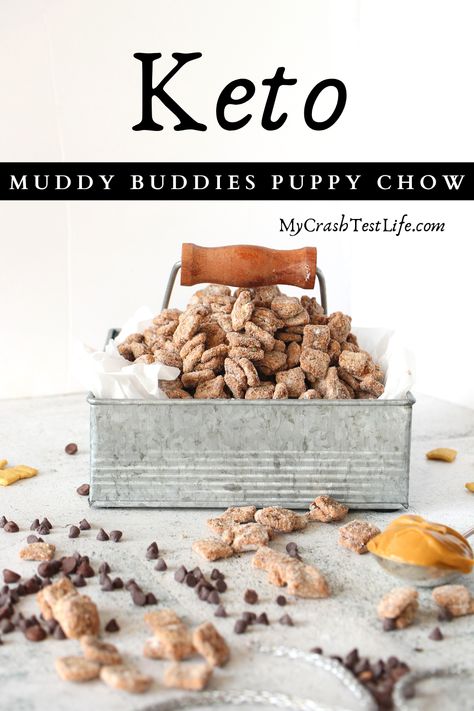 These Keto Chocolate Peanut Butter Muddy Buddies (also known as puppy chow), are a classic holiday treat that is always guaranteed to be a crowd favourite. Keto cereal is coated with a combination of melted sugar-free chocolate and peanut butter, then tossed in a combination of vanilla protein powder and powdered sweetener for the ultimate easy keto snack. Peanut Butter Muddy Buddies, Sugar Free Nutella, Muddy Buddies Recipe, Keto Cereal, Puppy Chow Recipes, Keto Granola, Pea Protein Powder, Chocolate Melting Wafers, Crunch Cereal