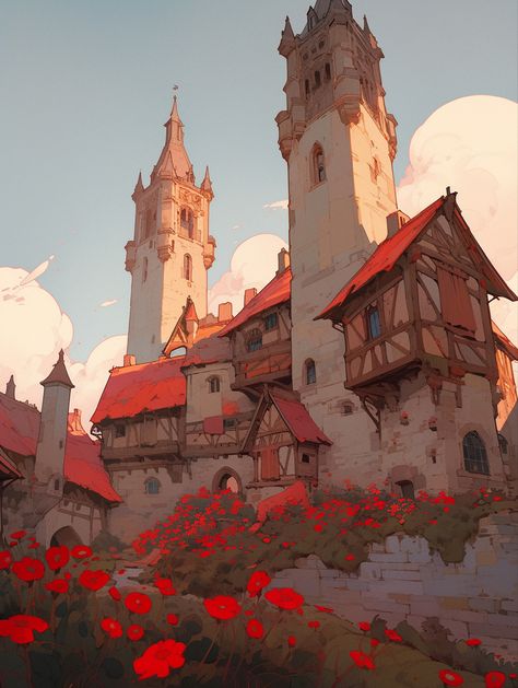 Stylised Environment Concept Art, Castle Background Drawing, Oasis Concept Art, Stylized Environment Concept Art, Elemental Dnd, Game Art Environment, Castle Background, Environment Painting, Concept Art Tutorial