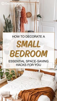 Small bedrooms don’t have to result in chaos, clutter, and clothes everywhere. So, let’s spruce up your space with these easy tricks…CLICK TO READ MORE! (Keywords: bedroom decor, bedroom ideas, bedroom storage ideas, small bedroom ideas, hanging rack, floating shelves, indoor plant ideas, cozy bedroom space, dream bedroom, pampas grass, bedroom bench) Bedroom Pampas, Grass Bedroom, Decorate A Small Bedroom, Cozy Small Bedrooms, Space Saving Hacks, Small Bedroom Ideas, Easy Tricks, Small Bedrooms, Hanging Rack