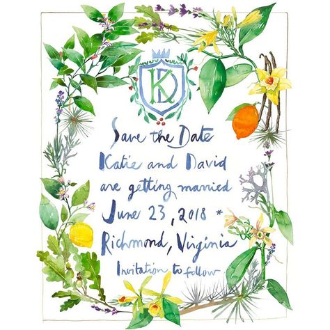 Wedding Illustration Drawings, Crest Illustration, Menu Watercolor, Watercolor Recipe, Save The Date Inspiration, Watercolor Menu, Watercolor Crest, Watercolour Wedding Stationery, Menu Illustration