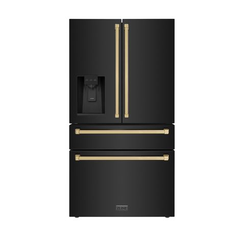 Counter Depth Fridge, Counter Depth French Door Refrigerator, Zline Kitchen, Refrigerator Temperature, Counter Depth, Ice Water, Champagne Bronze, Gold Handles, French Door