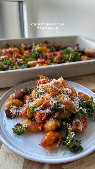 Spicy Sausage Gnocchi, Sausage Gnocchi, Massaged Kale, Baked Gnocchi, Gnocchi Recipe, Harissa Paste, Tray Bake Recipes, Tray Bake, Vegan Sausage