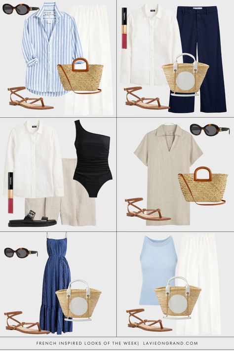 Weekly French Inspired Looks French Beach Style, French Summer Outfits, French Wardrobe Basics, Coastal Outfits, Parisian Chic Outfits, Autumn Capsule Wardrobe, Paris Packing, Look Working Girl, French Inspired Fashion