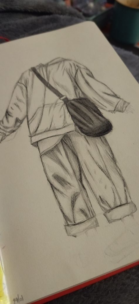 Draw Baggy Clothes, How To Draw Baggy Clothes, Outfit Sketches Pencil, Baggy Clothes Drawing, Drawing Outfits, Poster Inspiration, Clothing Sketches, Sketches Of People, Fashion Illustration Sketches Dresses