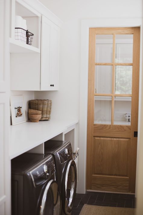 Small Laundry Door, Pantry Pocket Door, Pull Out Ironing Board, Laundry Room/mudroom, Laundry Doors, Laundry Room Doors, Mudroom Laundry Room, Apron Front Sink, Family Design