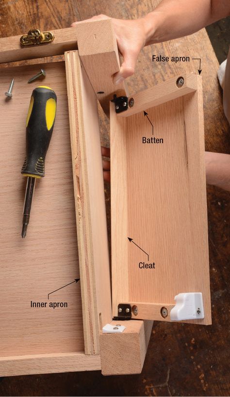 A lesson in hidden compartments built into a sweet little table  It’s not often “U.S. Government” appears on our shop phone caller-ID. And I was certainly surprised when the voice inquired if we could design a custom course in concealment furniture making for a group of Navy Seals. As an instructor at the Lohr School o Diy Hidden Compartment Furniture, Secret Storage Diy, Concealed Furniture Secret Compartment, Concealment Furniture Diy Plans, Hidden Cupboards Wall, Hidden Compartments Diy Secret Storage, Furniture With Hidden Compartments, Hidden Compartment Furniture, Diy Hiding Places