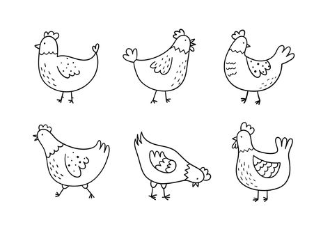 Chicken Drawing Simple, Chicken Outline, Hen Tattoo, Domestic Birds, Chicken Tattoo, Rooster Tattoo, Funky Chicken, Bird Doodle, Chicken Drawing