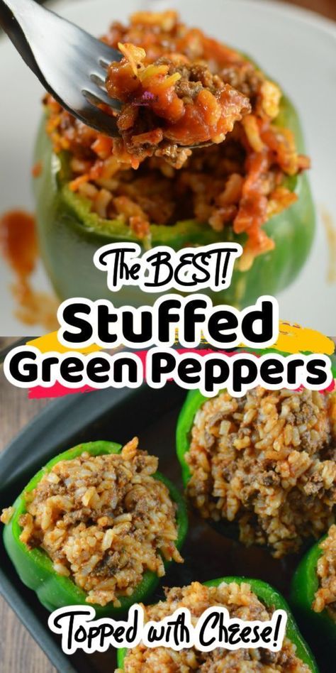 Stuffed Bell Peppers Ground Beef, Easy Stuffed Pepper Recipe, Green Pepper Recipes, Stuffed Peppers Beef, Easy Stuffed Peppers, Southern Thanksgiving Menu, Green Peppers, Peppers Recipes, Beef Dinner