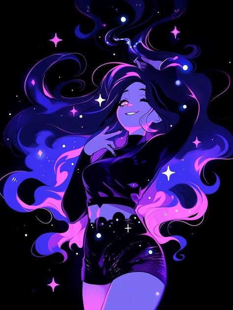 Satyress Art, Mystical Drawing Ideas, Space Hair Drawing, Purple Character Art, Galaxy Hair Drawing, Moody Drawings, Galaxy Character Design, Purple Pfp Aesthetic, Purple Profile Picture