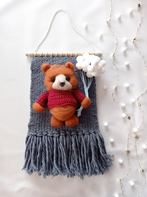 Animal Macrame, Nursery Tapestry, Teddy Nursery, Girl Nursery Colors, Nursery Room Wall Decor, Teddy Bear Nursery, Wall Hanging Nursery, Woven Wall Decor