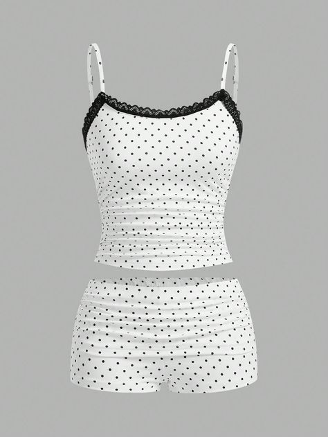 Black and White Casual Collar   Geometric  Embellished Medium Stretch  Women Clothing Sims 4 Cc Clothes Sleepwear Patreon, Cute Pj Sets Shorts, Daily Clothes For Women, Cute White Shorts, Short Pyjama Set, Cute Pajama Sets For Women, Cute Clothes Outfits, Home Clothes Women Summer, Sleep Wear For Women Nightwear