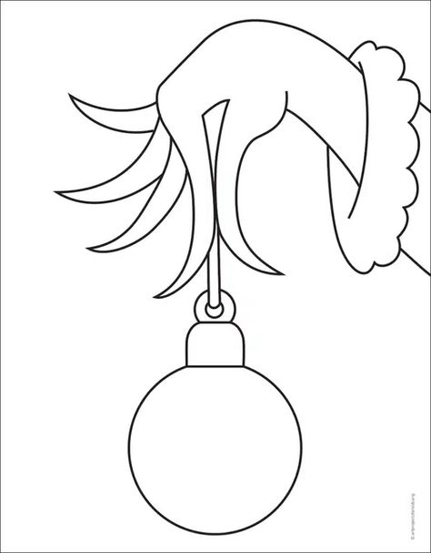 Easy Grinch Hand Drawing Tutorial Video & Grinch Coloring Page Simple Grinch Painting, Grinch Gross Motor Activities, Christmas Decor Ideas Diy Grinch, Grinch Tree Drawing, Grinch Stealing Lights Template, Grinch Christmas Painting Canvases, Paint Ideas Canvas Easy, Whoville Houses Coloring Pages, Grinch Sketch Easy