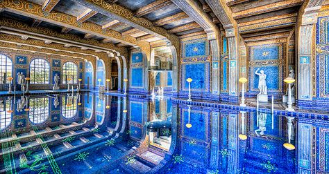 Indoor Pool at Hearst Castle by Kay Gaensler, via Flickr. http://www.flickr.com/photos/gaensler/7087211539/ Hearst Castle Pool, Pool Scapes, Roman Pool, Julia Morgan, Vito Corleone, Expensive Homes, Mob Boss, Mansion Ideas, Indoor Pools