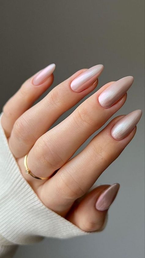 Her Nails, Almond, Nails, Ring, Pink, Gold, White