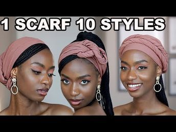 10 QUICK AND EASY WAYS TO STYLE 1 HEADSCARF | HEADWRAP | TURBAN WITH KNOTLESS BRAIDS - YouTube Easy Head Wrap Styles, Black Headwrap Styles, How To Wrap Your Hair In A Scarf, How To Style Braids With Scarf, Headscarf Styles With Braids, How To Wrap A Headscarf, How To Tie A Head Scarf, Headwrap Hairstyles Tutorials, Headwrap Ideas