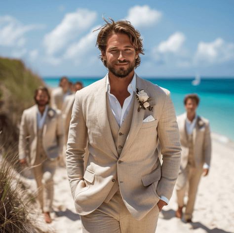 Christmas Wedding Suits, Groom Linen Suit, Mens Beach Wedding Suits, Linen Beach Wedding, Beach Wedding Suit, Father Of The Bride Attire, Wedding Attire For Men, Beach Wedding Groom, Beach Wedding Suits