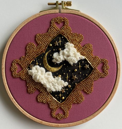 Planchette Embroidery, Moon And Stars Embroidery, Edgy Embroidery, Witchy Embroidery, Celestial Embroidery, Gothic Embroidery, Random Oc, Medieval Embroidery, Pdf Embroidery Pattern