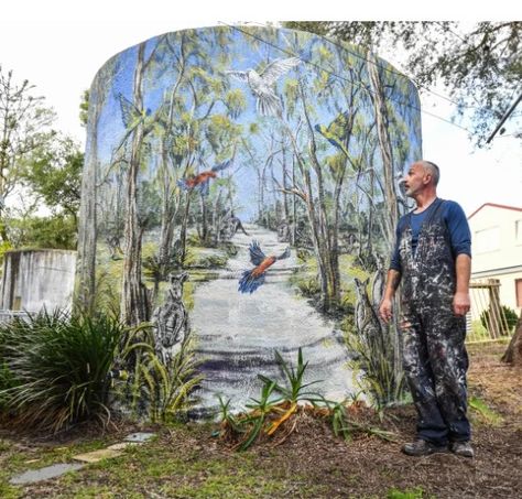 Water Tank Mural, Propane Tank Art, Silo Art, House Paintings, Tank Art, Outdoor Pool Area, Water Towers, Flower Tapestry, 3d Street Art