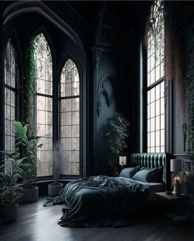 Malfoy Manor, Gothic Interior, Gothic Bedroom, Fantasy Rooms, Dark House, Dark Bedroom, Goth Home, Dark Home Decor, Dark Home