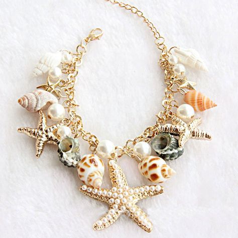 🎀 <3 Cute Chunky Summer Bracelets with Starfish & Shells <3 🎀 Holiday Bracelets, Beach Bracelet, Beach Bracelets, Seashell Jewelry, Summer Bracelets, Shell Jewelry, Cute Bracelets, Girly Jewelry, Beach Holiday