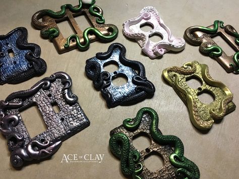 Handmade Light Switch Covers by Ace of Clay Clay Switch Plate Covers, Polymer Clay Switch Plate Covers, Clay Lightswitch Cover, Air Dry Clay Light Switch Cover, Polymer Clay Light Switch Cover, Clay Light Switch Cover, Light Switch Covers Diy Paint, Spooky Lifestyle, Clay Octopus