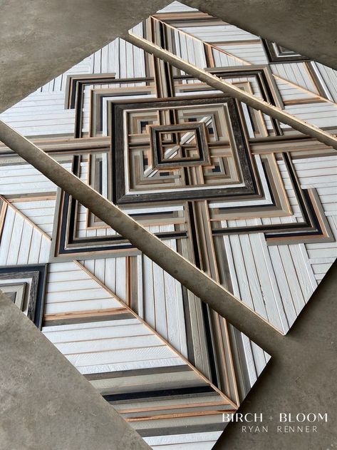 Wood Mosaic Wall Art, Geometric Wood Wall Art, Geometric Wood Wall, Tile Design Pattern, Triptych Wall Art, Wood Scraps, Wood Shop Projects, Wood Mosaic, Cool Woodworking Projects