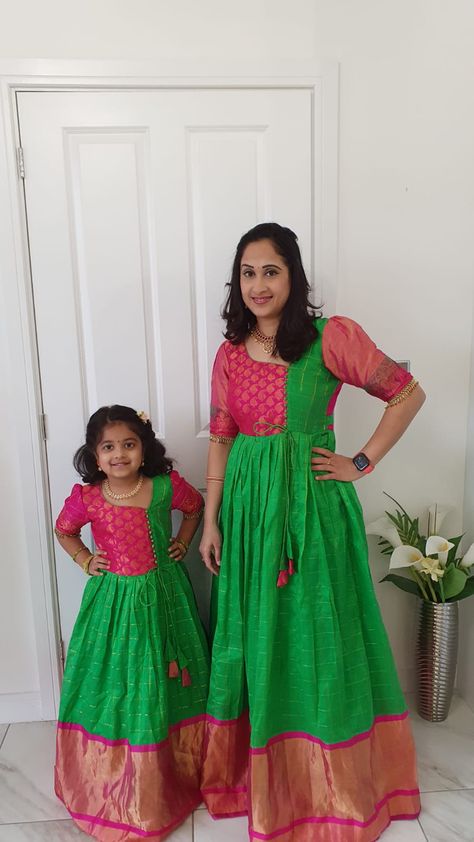 Long Frock Designs For Kids, Kids Pattu Frock Designs, Long Frock Models For Kids, Saree Frock Dresses For Kids, Pattu Long Frocks For Kids, Narayanpet Frocks For Kids, Narayanpet Long Frocks For Kids, Narayanpet Long Frocks Mom And Daughter, Narayanpet Mom And Daughter