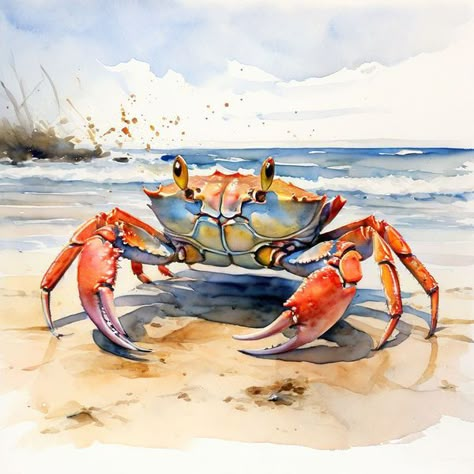 Creature Painting, Shop Mural, Painting Mediums, Crab Watercolor, Crab Painting, Sea Stuff, Birds Watercolor, Sea Creatures Art, Crab Art