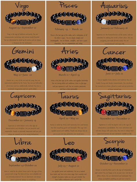 Pulseras Ideas, 12 Zodiac, Zodiac Constellations, Black Agate, Constellations, Beaded Bracelet, Birthday Gift, Agate, Charm Bracelet