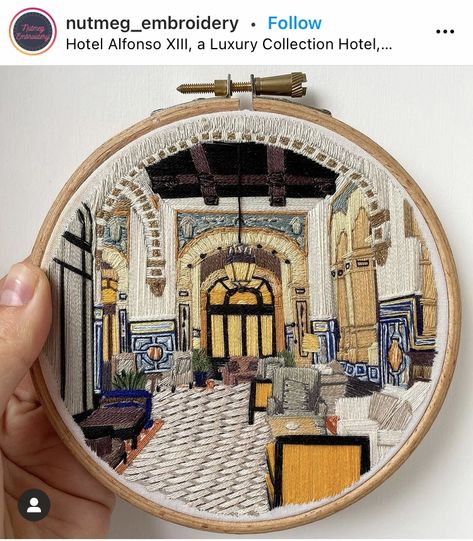 Architecture Embroidery, Cool Interiors, Landscape Embroidery, Cross Stitch Projects Ideas, Clothes Embroidery Diy, Textile Pattern Design, Hand Embroidery Projects, Thread Painting, Sewing Embroidery Designs