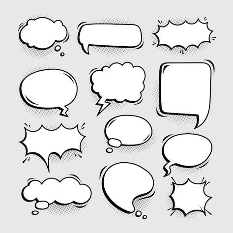 Variation empty comic speech bubbles | Premium Vector #Freepik #vector #comic-cloud #speech-cloud #comic-explosion #comic-bubble Bubble Speech Design, Comic Text Bubble, Text Bubble Png, Comic Explosion, Speech Bubble Design, Comic Cloud, Simple Comic, Comic Speech Bubbles, Cartoon Speech Bubble